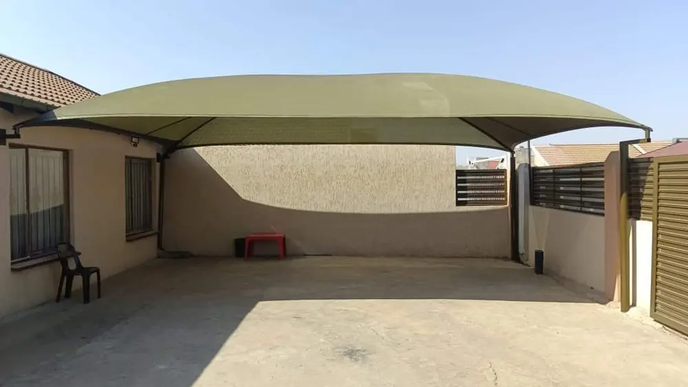 Olive shade carport, open yard